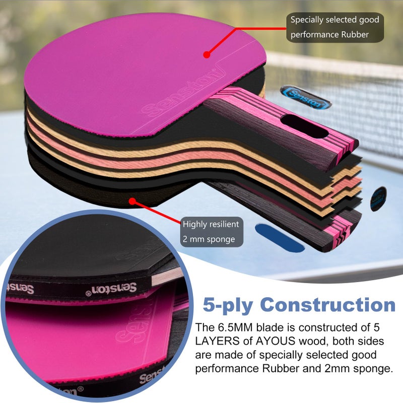 Senston Ping Pong Paddles /5-Ply Premium Table Tennis Paddle, Ideal for Entertainment or Competition - Ping Pong Paddle Set with Balls - Image 2